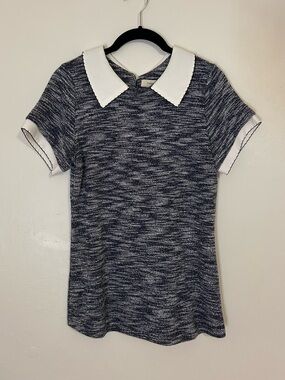Freeway Navy Marled Knit Top with White Peter Pan Collar